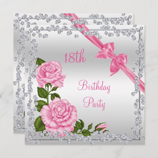 Invitation Blossom Bows & Diamonds 18e anniversaire double fa (Devant / Derrière)
