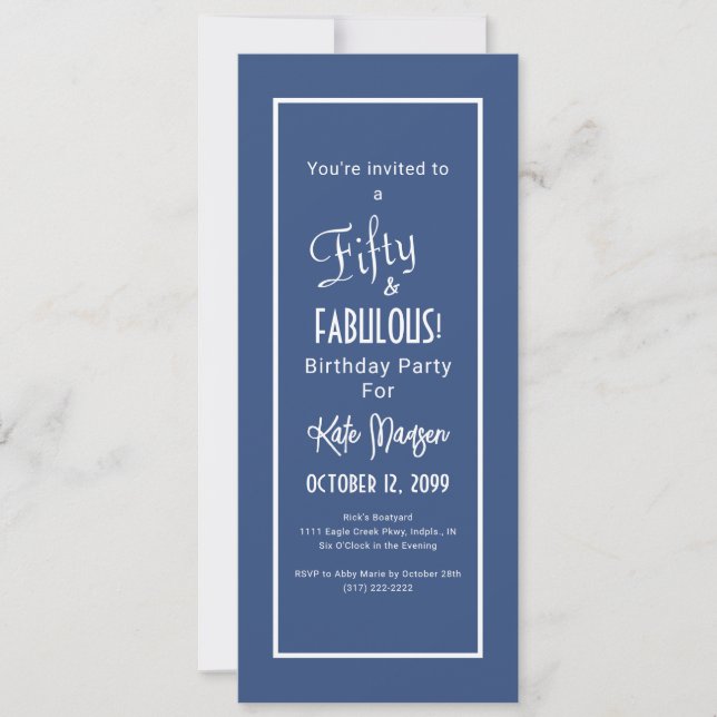 Invitation Blue 50 & FABULOUS Surprise fête d'anniversaire (Devant)