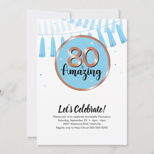 Invitation Blue 80 & Extraordinaire 80th Birthday Party Invit (Dos)