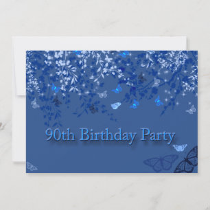 Invitation Blue 90th Birthday Party Invitation/ Papillons