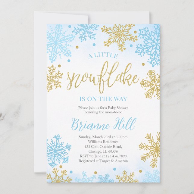 Invitation Blue A Little Snowflake Baby shower (Devant)