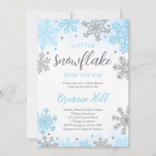 Invitation Blue A Little Snowflake Baby shower