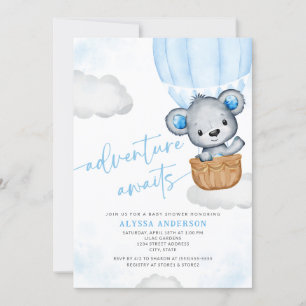 Invitation Blue Adventure Attend Bear Balloon Baby shower gar