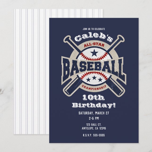 Invitation Blue All Star Sport Baseball fête d'anniversaire (Devant / Derrière)