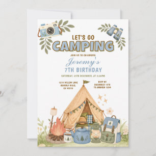 Invitation Blue Allons camper Anniversaire Aventure de plein
