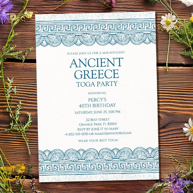 Invitation Blue Ancient Greece toga party (Créateur téléchargé)