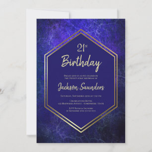 Invitation Blue and Gold 21e fête d'anniversaire