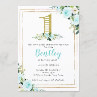 Invitation Blue and Gold Boys 1er anniversaire