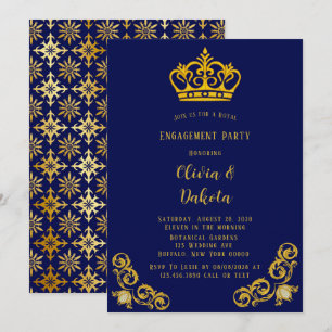 Invitation Blue and Gold Royal Mariage Engagement Party Invit