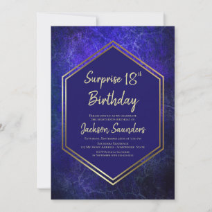 Invitation Blue and Gold Surprise 18e fête d'anniversaire