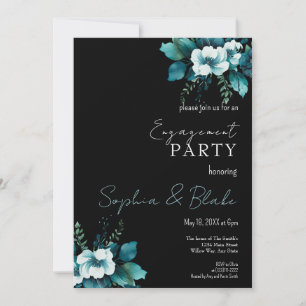Invitation Blue and Green Floral Black Engagement Party