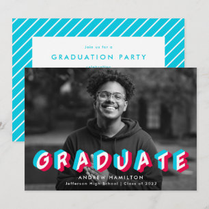 Invitation Blue and Pink   Anaglyph Photo Graduation Party