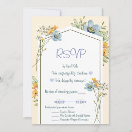 Invitation Blue And Yellow Wildflowers Geometric RSVP Card
