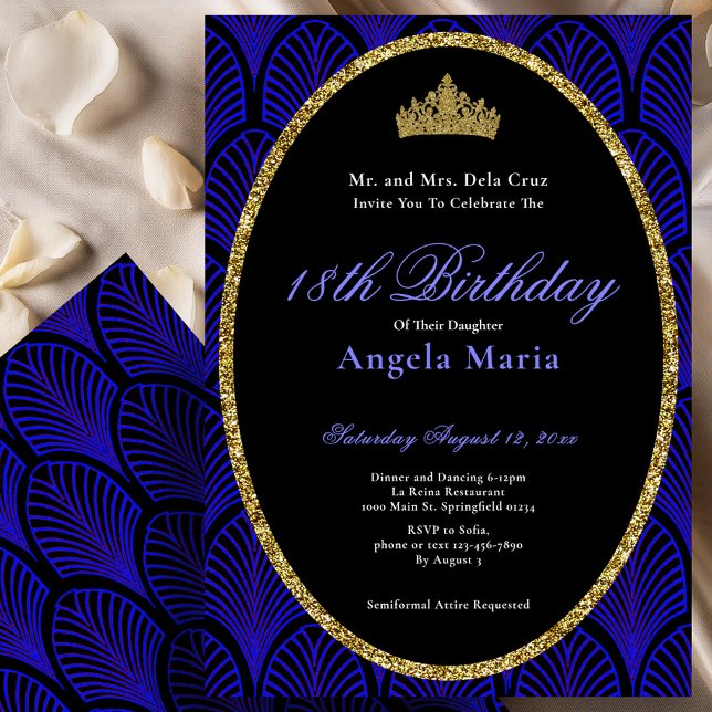 Invitation Blue Art Deco 18th Birthday Debut (Créateur téléchargé)
