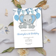 Blue Baby Boy Elephant Balloon 1er premier anniver