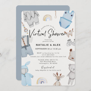 Invitation Blue Baby Clothes & Toys Garçon Baby shower virtue
