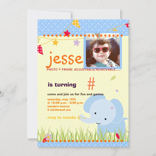 Invitation Blue Baby Elephant Parti Personnalisé (Devant)