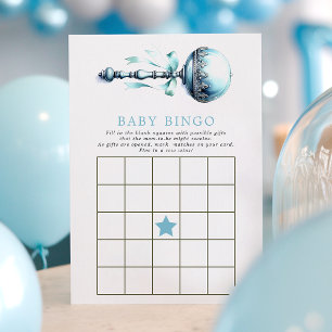 Invitation Blue Baby Rattle Boy Baby shower Bingo Game Card