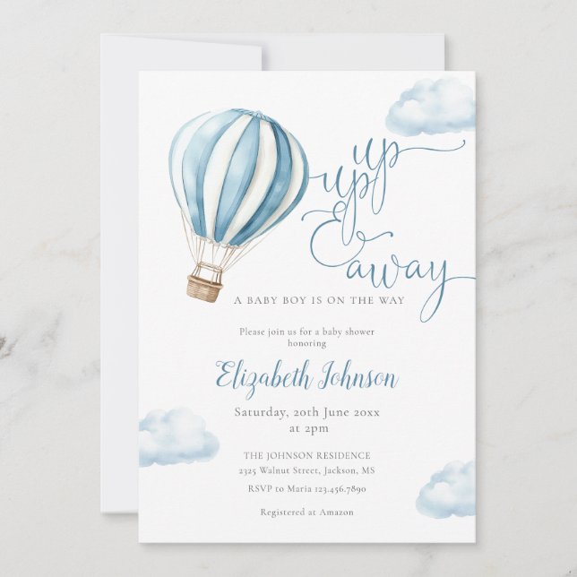Invitation Blue Balloon Boy QR Code Baby shower photo (Devant)