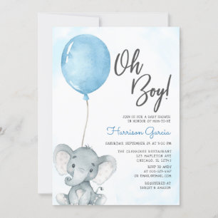 Invitation Blue Balloon Oh Boy Elephant Baby shower Invitatia