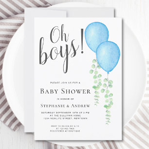 Invitation Blue Balloon Oh Boys Couple's Twins Baby shower