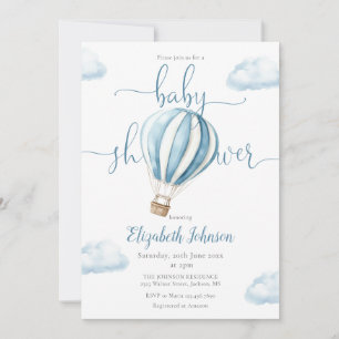 Invitation Blue Balloon QR Code Photo Baby shower garçon