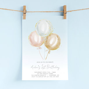 Invitation Blue Balloons Boys 1er anniversaire