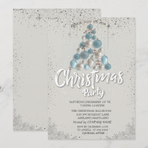 Invitation Blue Balls Stars Confetti Christmas Company