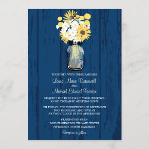 Invitation Blue Barn Mason Jar Daisies Mariage de tournesols