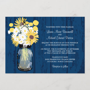Invitation Blue Barn Mason Jar Daisies Mariage de tournesols