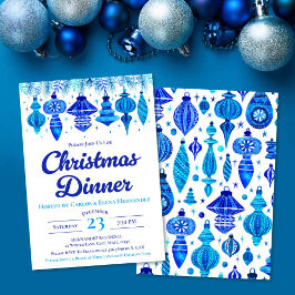 Invitation Blue Baubles Noël Diner Aquarelle