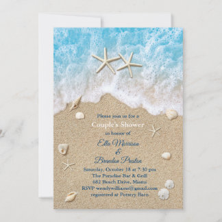 Invitation Blue Beach Waves & Starfish Couple's Shower