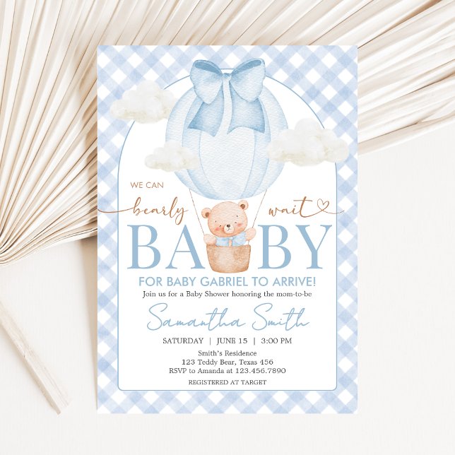 Invitation Blue Bear Bearly Wait Baby Shower (Bear Baby Shower Invitation)