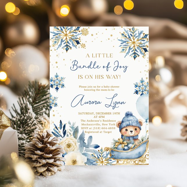 Invitation Blue Bear Christmas Winter Boy Baby Shower  (Créateur téléchargé)