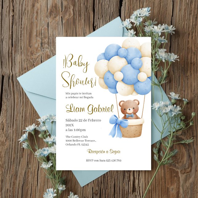 Invitation Blue Bear Spanish Baby Shower Boy invit (Créateur téléchargé)