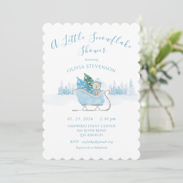 Invitation Blue Bear Un Petit Baby shower De Flamme De Neige (Debout devant)