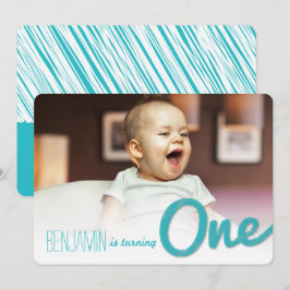 Invitation Blue Big Sketch One Baby Boy's 1st Birthday Party