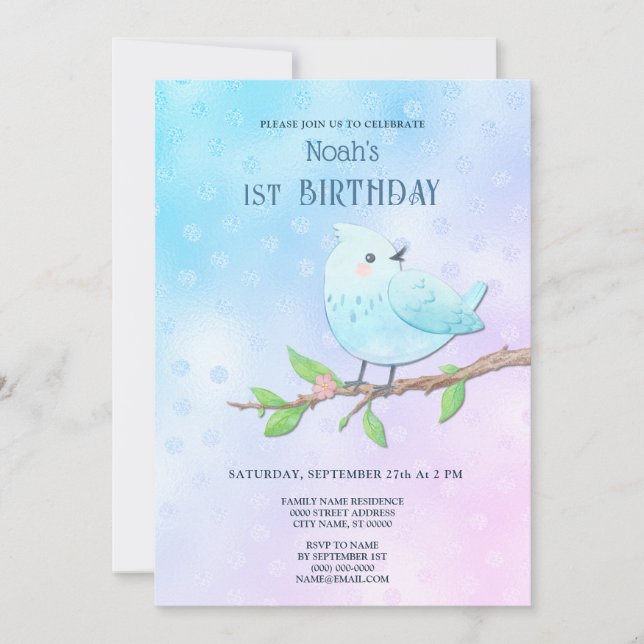 Invitation Blue Bird 1er anniversaire (Devant)