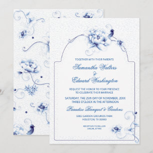 Invitation Blue Bird Rose Chinoiserie Floral MARIAGE