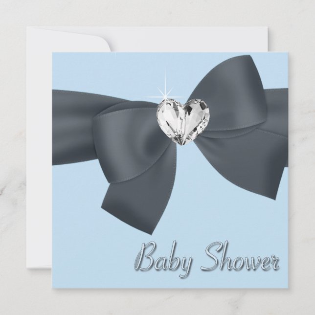Invitation Blue Black Bow Elegant Baby Boy Douche (Devant)