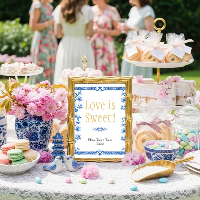 Invitation Blue blossom florals "Love is Sweet"  Sign (Blue blossom florals "Love is Sweet" Sign)