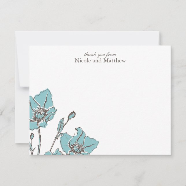 Invitation Blue Blossoms Flat Thank Notes (Devant)