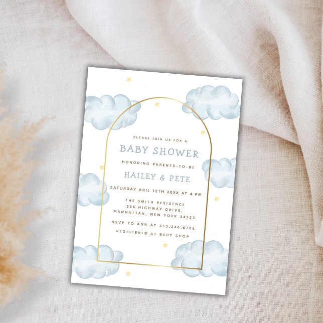 Invitation Blue Boho Moon Star Cloud Arch Boy Baby shower (Blue Boho Moon Star Cloud Arch Boy Baby Shower Invitation)