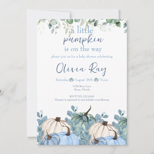 Invitation Blue Boho un peu Citrouille est sur le chemin (Devant)