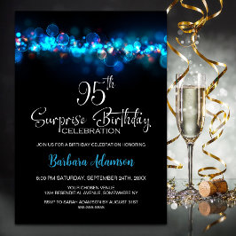 Invitation Blue Bokeh Black Surprise 95th Birthday Party