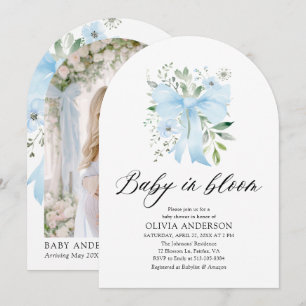 Invitation Blue Bow Baby in Bloom Floral Boy Baby shower