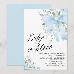 Invitation Blue Bow Baby in Bloom Floral Boy Baby shower