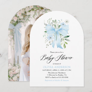 Invitation Blue Bow Baby in Bloom Floral Boy Baby shower