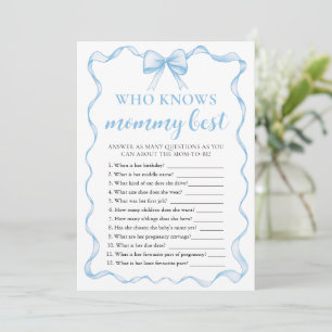 Invitation Blue Bow Baby shower Qui Connaît Maman Meilleur Je
