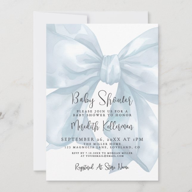 Invitation Blue Bow Boy Baby Shower (Devant)